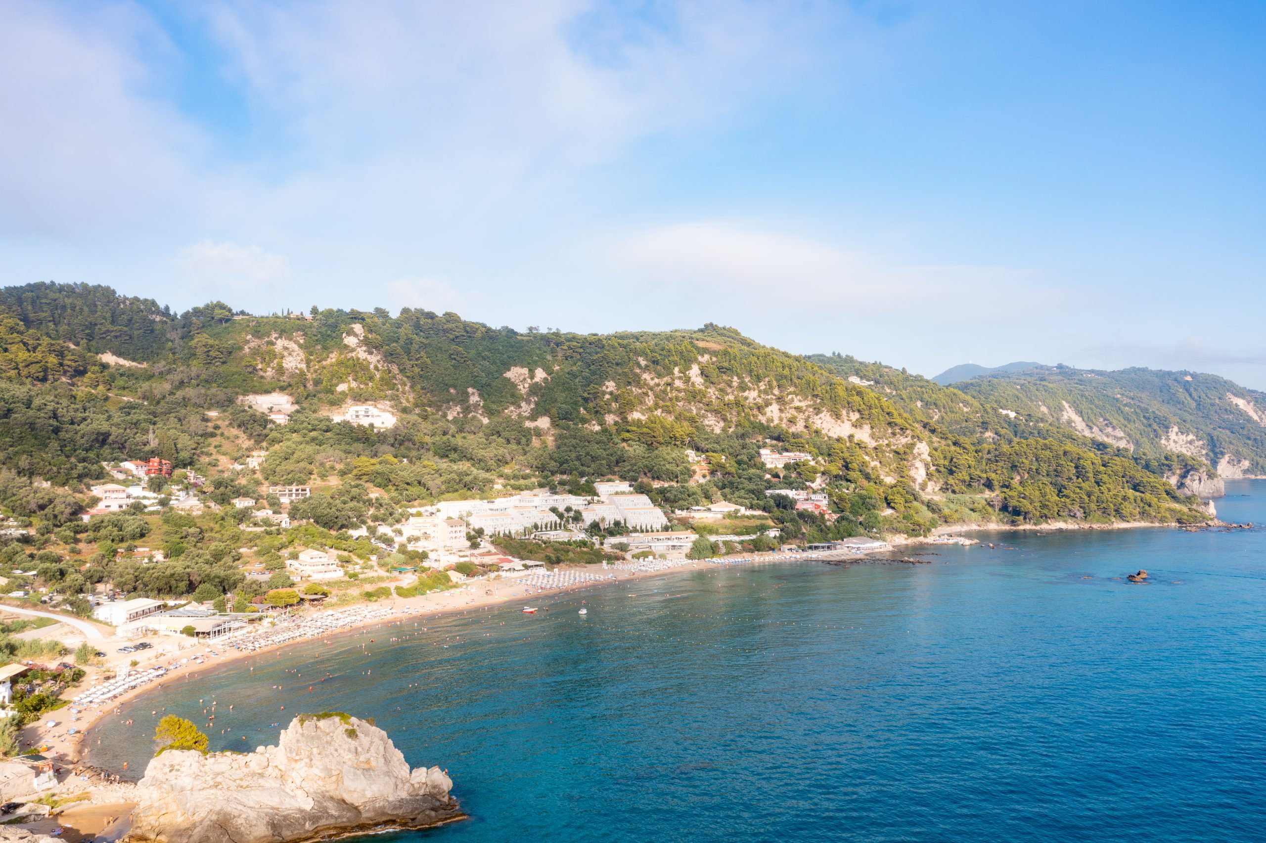 Kontogialos beach and its rock below Pelekas, Corfu