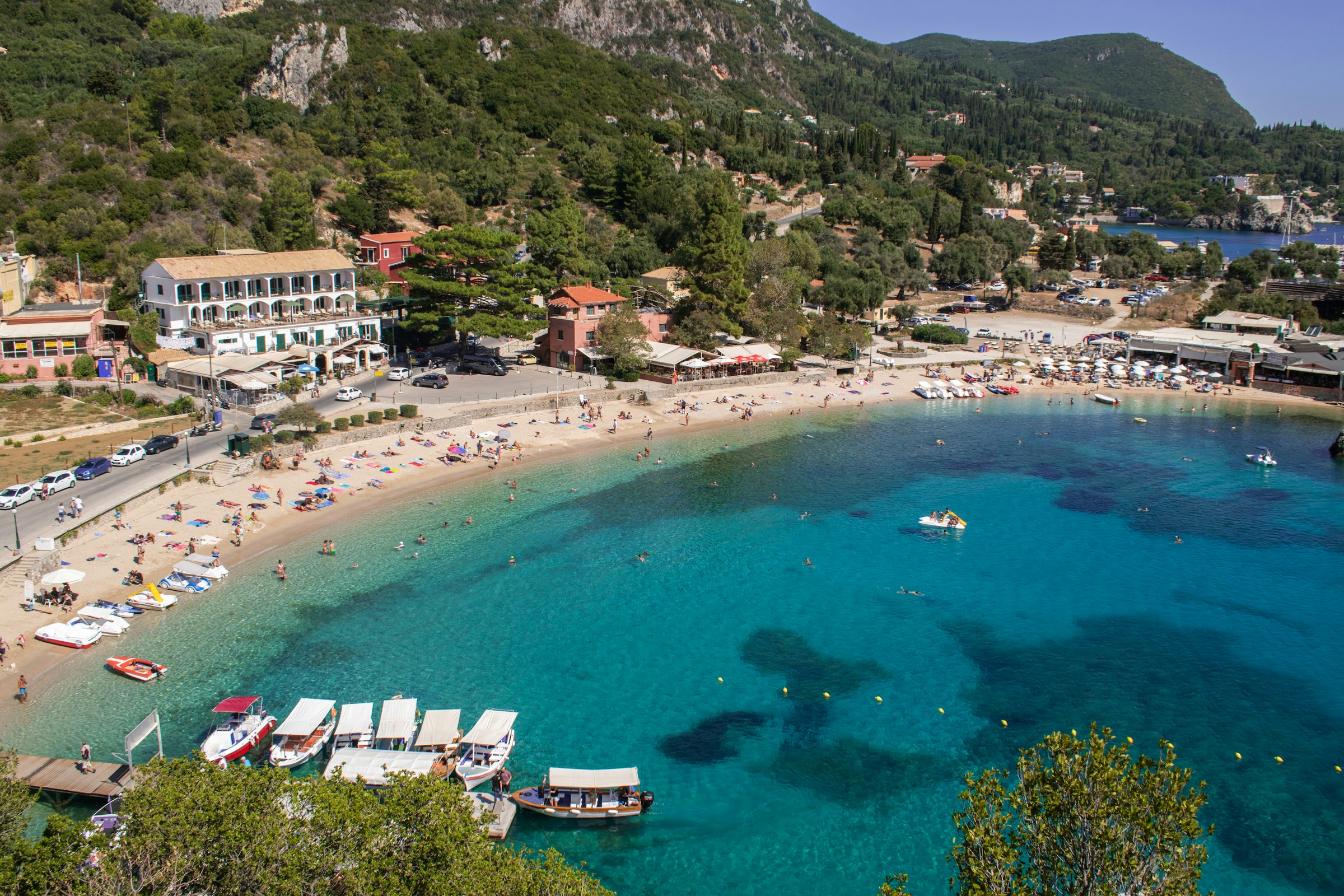 Turquoise bay at Paleokastritsa seen from above, Corfu